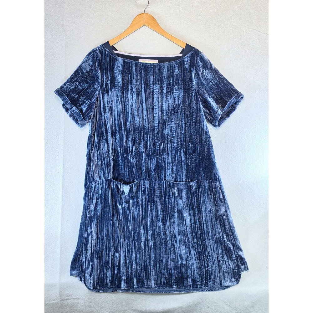 Floreat Whimsical Goth Crushed Velvet Shift Dress Medium Blue Dark Academia